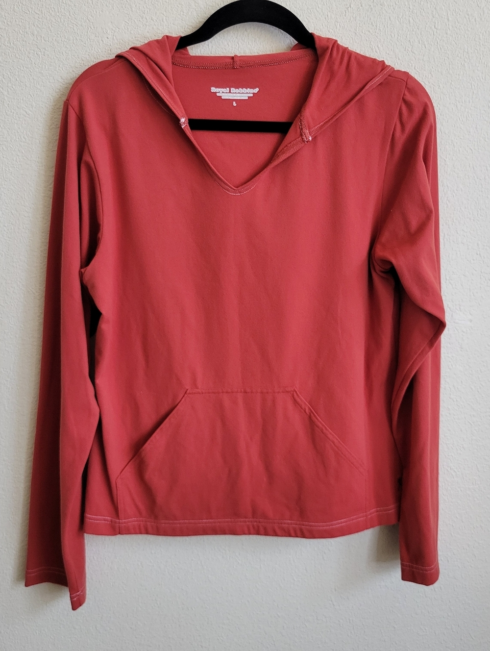 Royal Robbins Women's Coral Tactel Nylon V-Neck Hooded Long Sleeve Shirt Large.